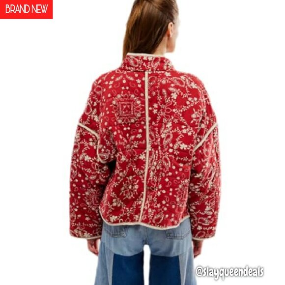 Loose Cropped Puffer Jacket Retro Striped Quilted Lightweight Outerwear - Picture 6 of 8